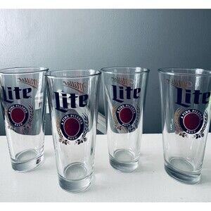 Miller Lite A Fine Pilsner Beer Glasses Set of 4 Libbey Pint Tumblers Barware